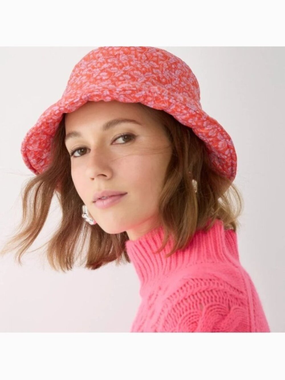 J. Crew Liberty Print PrimaLoft Puffer Bucket Hat Red Pink M/L